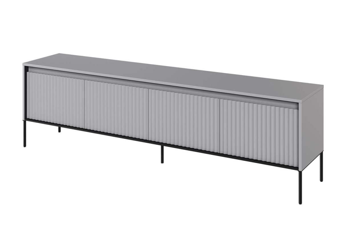 Banc tv gris et noir avec façades striées
