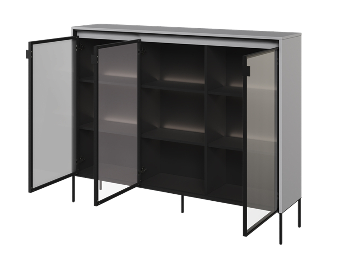 Buffet vitrine 150 cm gris et noir