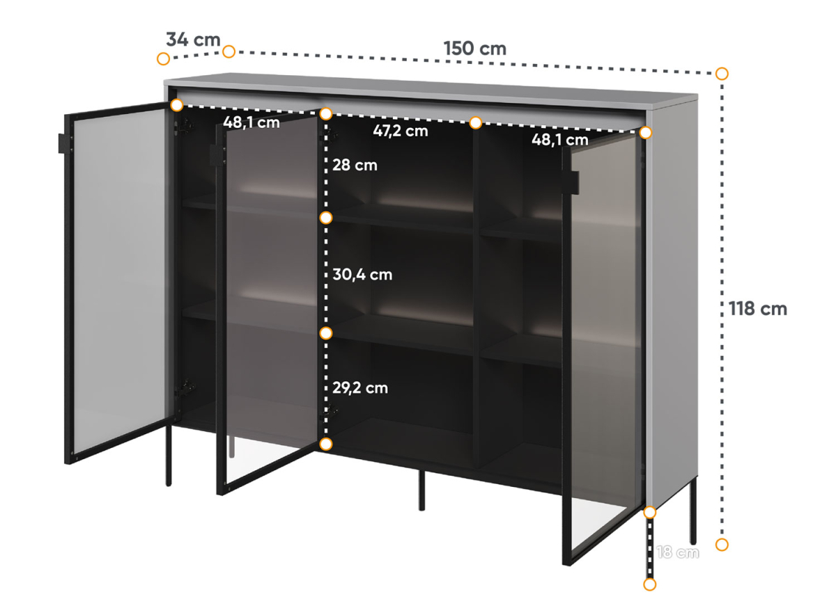 Buffet Vitré 3 Portes 150 cm