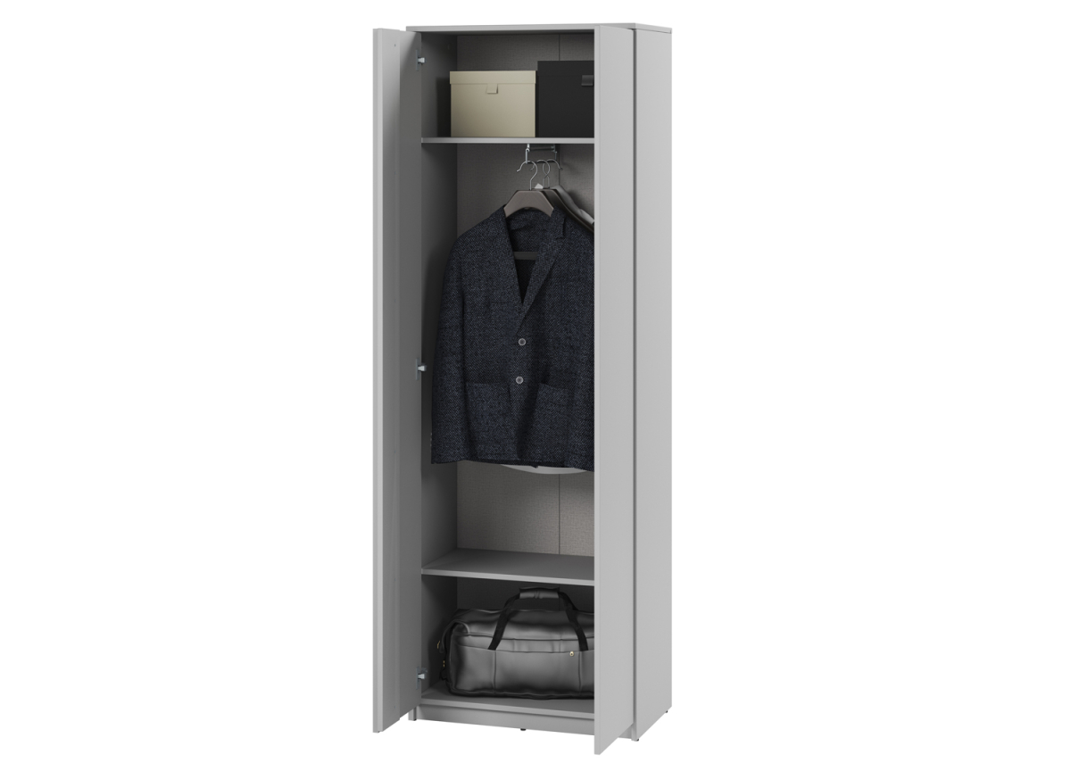Armoire grise avec tringle et étagères