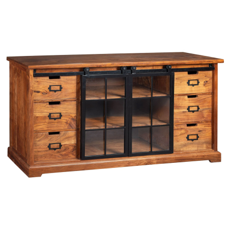 Meuble buffet 150 cm acacia et métal noir industriel