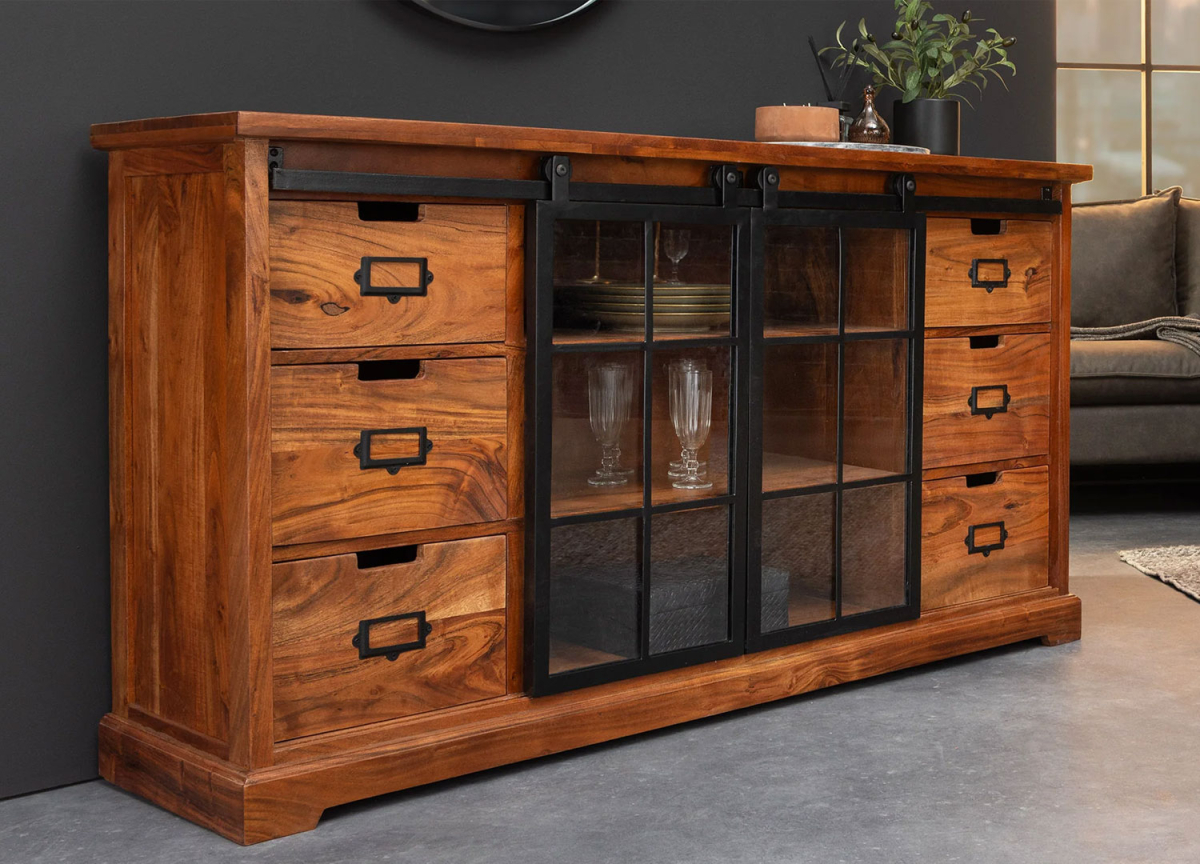 Buffet style officine 148 cm acacia et métal