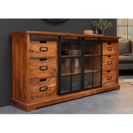 Buffet style officine 148 cm acacia et métal