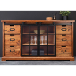 Buffet industriel style officine en acacia massif et métal noir