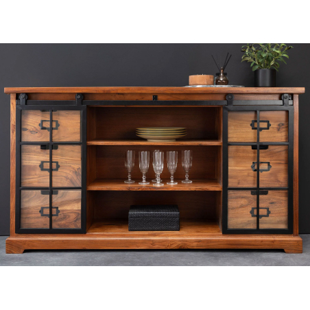 Buffet industriel avec portes coulissantes et tiroirs