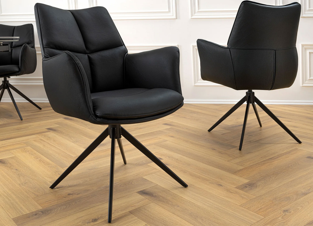 Chaise de salle à manger rotative en cuir noir