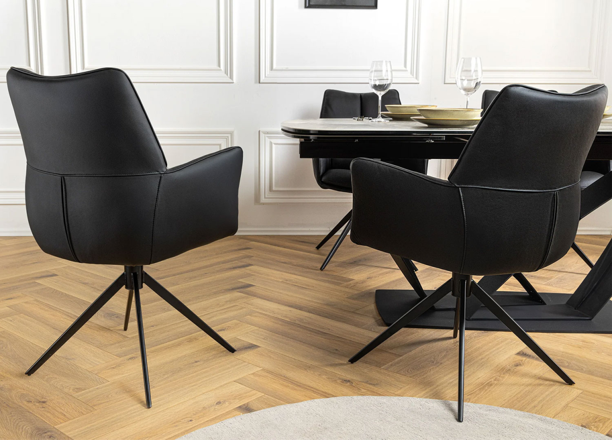 Fauteuil de table en cuir noir