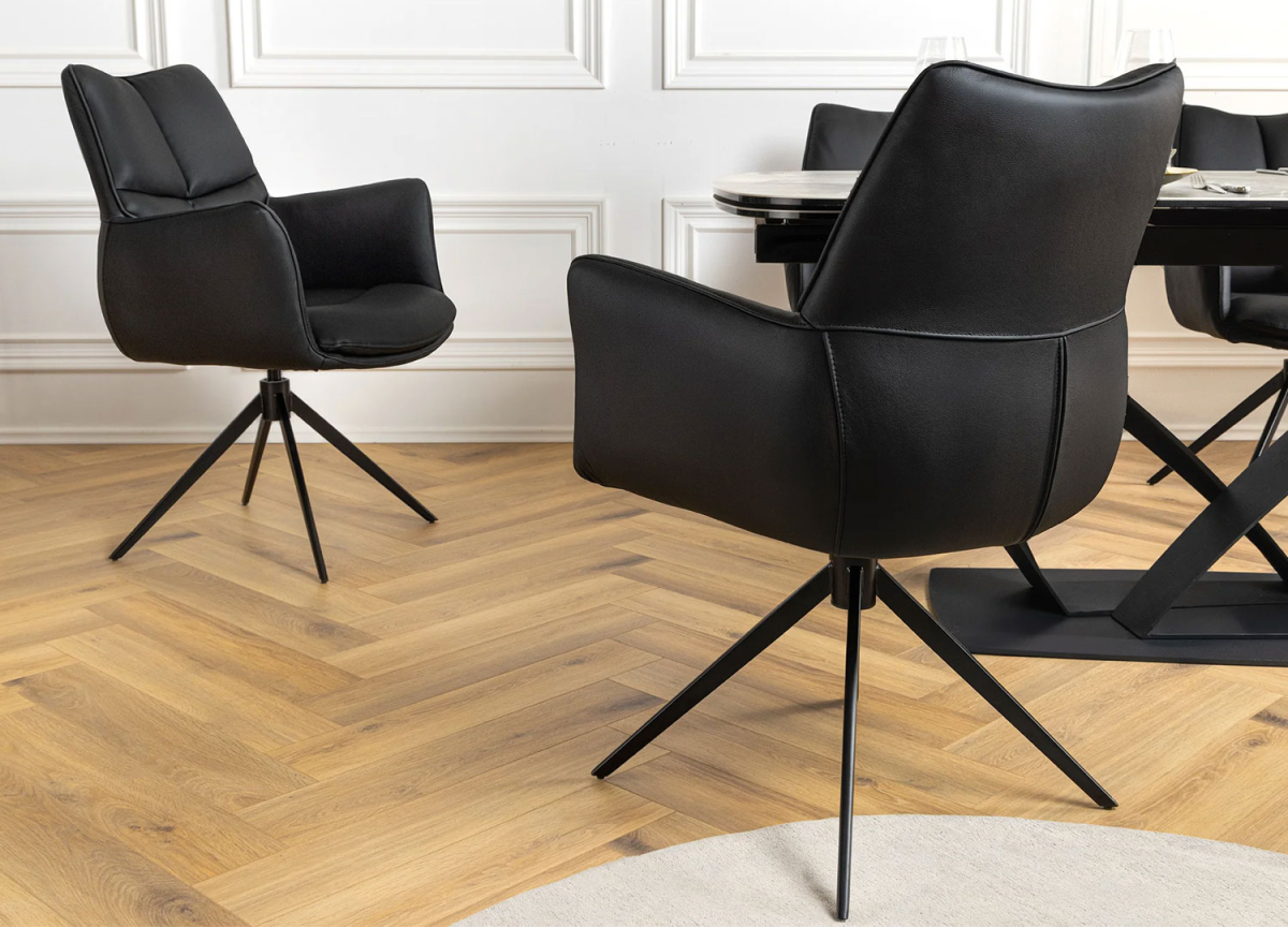 Fauteuil de table confortable en cuir noir