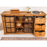 Buffet industriel style officine 6 tiroirs et 2 portes coulissantes
