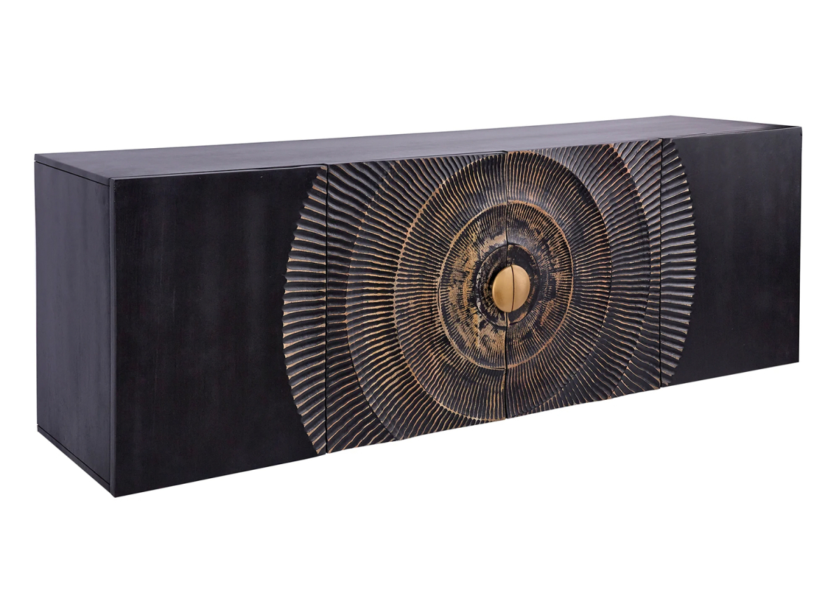 Buffet 4 portes en bois de manguier sculpté teinté noir