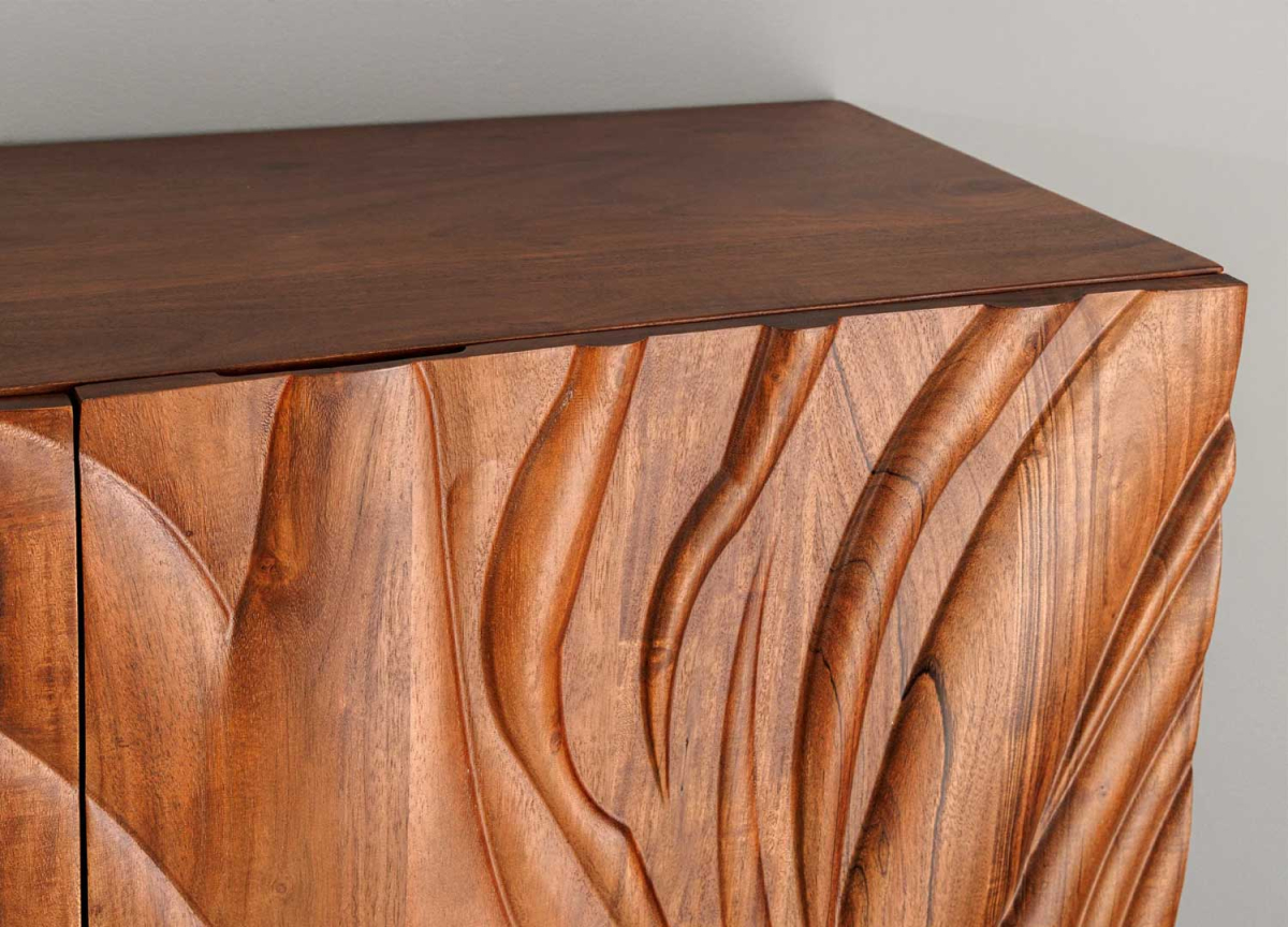 Buffet Sculpté Acacia et Métal Noir