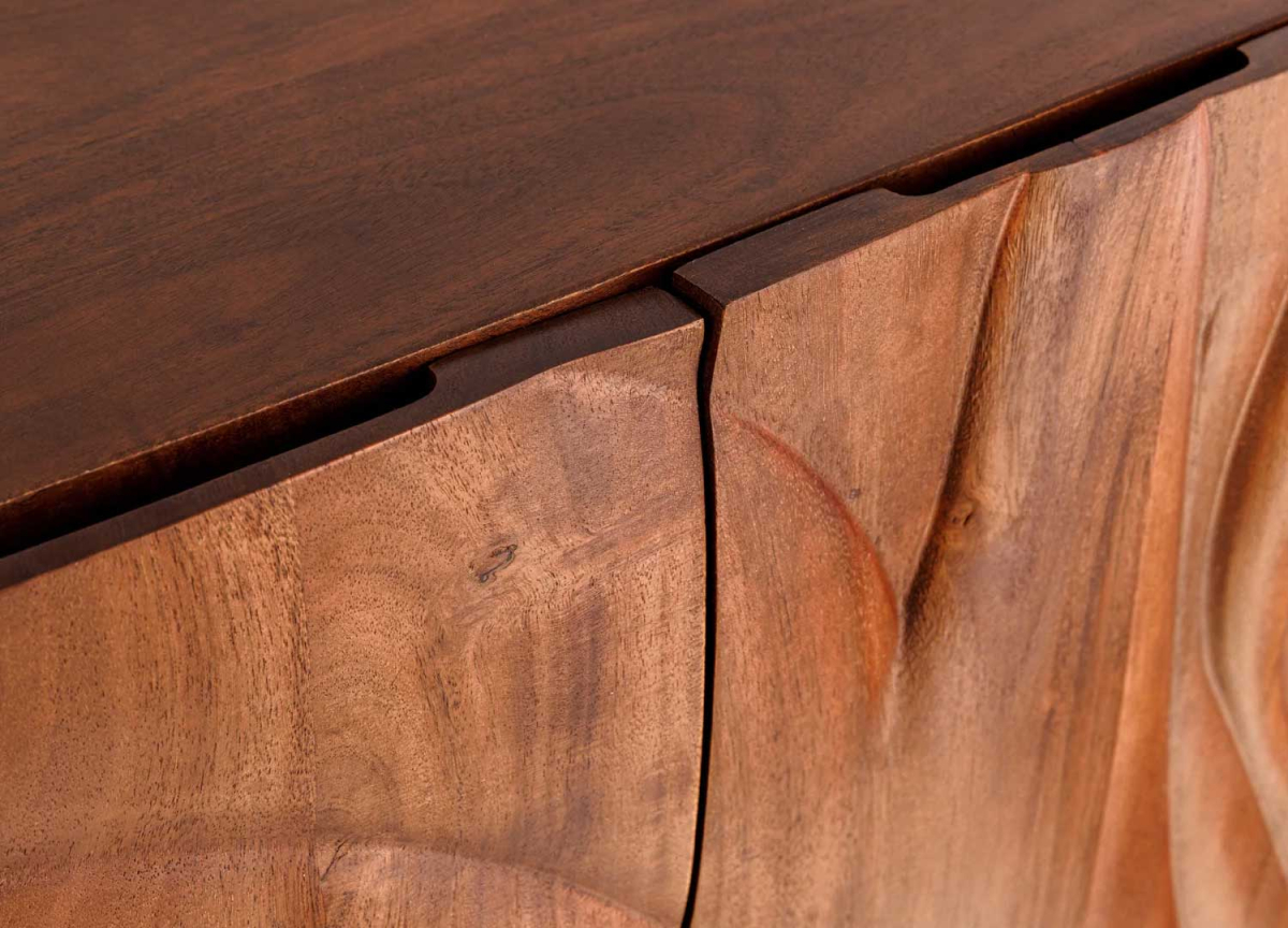 Buffet Sculpté Acacia et Métal Noir