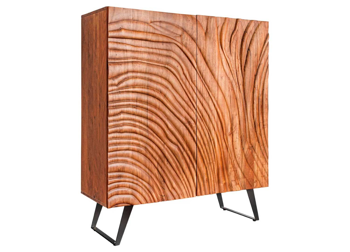 Buffet Sculpté Acacia et Métal Noir