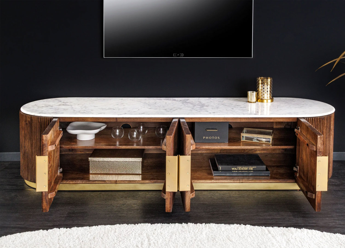 Meuble télé rétro 4 portes en bois