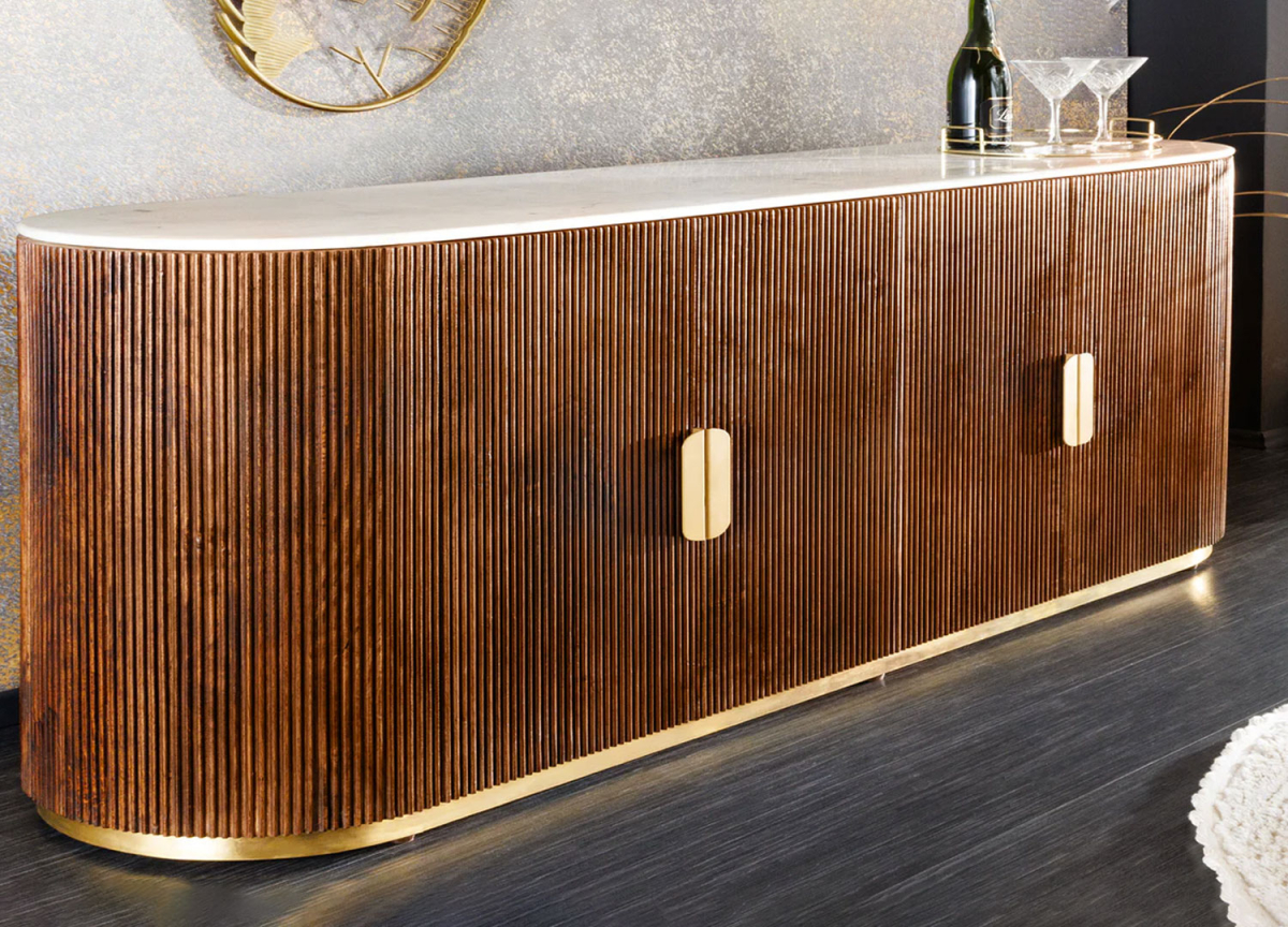 Buffet rétro 4 portes bois métal et marbre