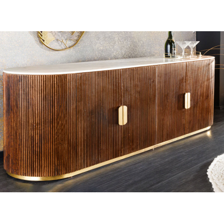 Buffet rétro 4 portes bois métal et marbre