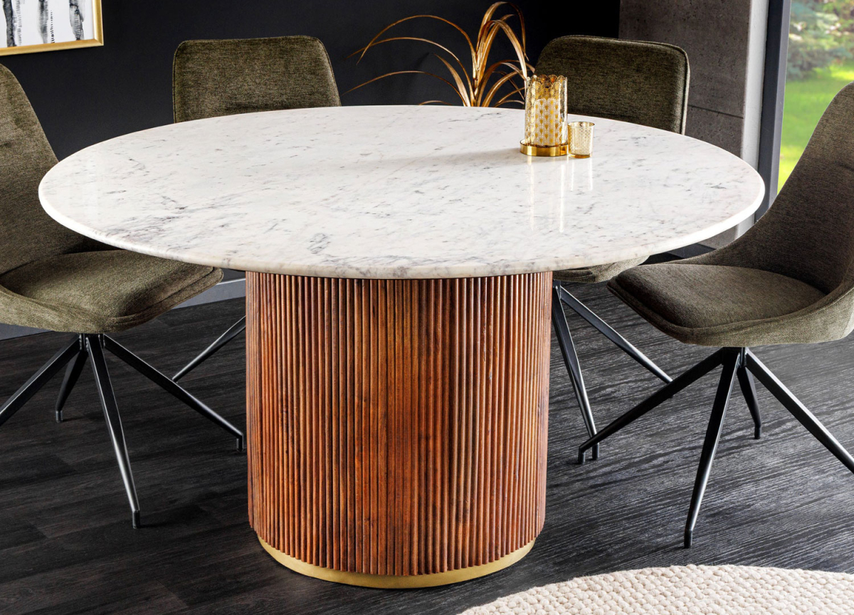 Table de repas ronde marbre et bois