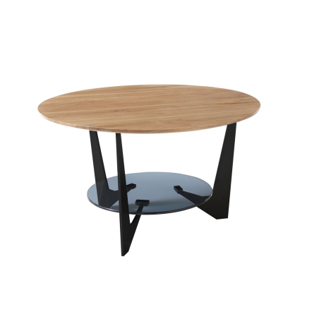 Table de salon ronde en bois massif métal et verre