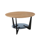 Table de salon ronde en bois massif métal et verre