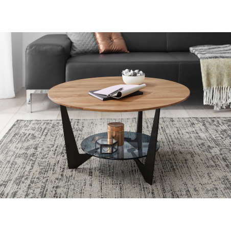 Table basse ronde 70 cm chêne et verre