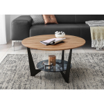 Table basse ronde 70 cm chêne et verre