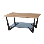 Table basse en chêne 90 cm avec étagère en verre