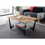 Table basse bois massif métal et verre 90 cm