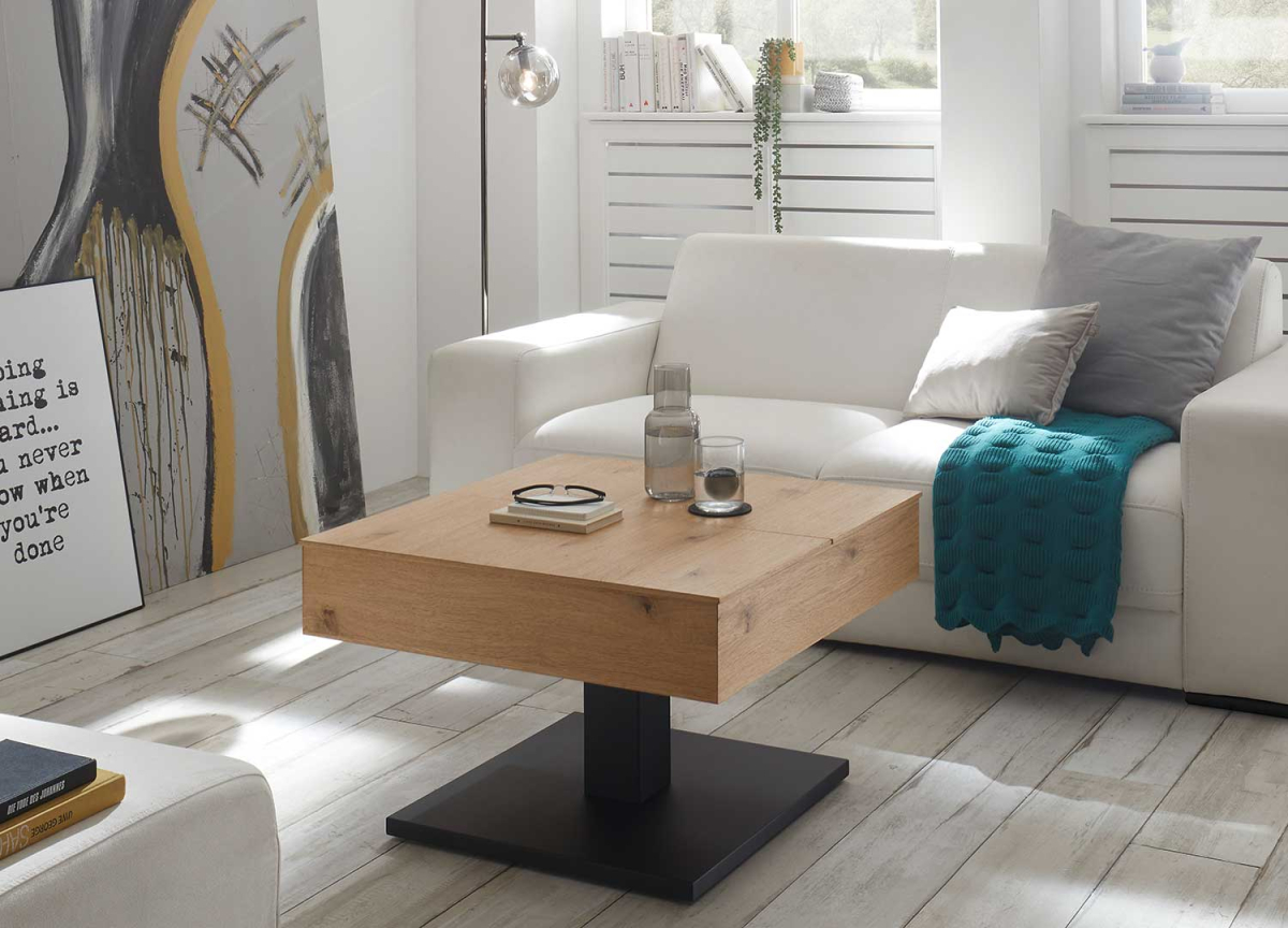 Table basse carrée avec plateaux relevables
