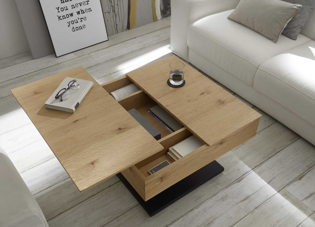 Table basse carrée 70 cm bois et métal noir