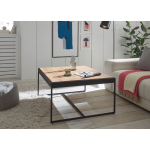 Table basse carrée en bois et métal noir avec plateaux amovibles