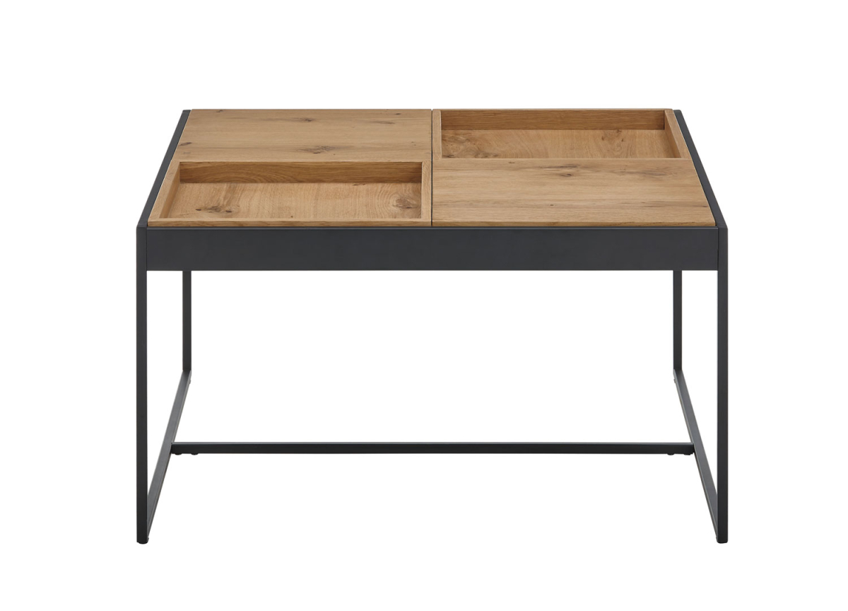 Table basse moderne en placage chêne et métal noir