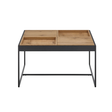 Table basse moderne en placage chêne et métal noir