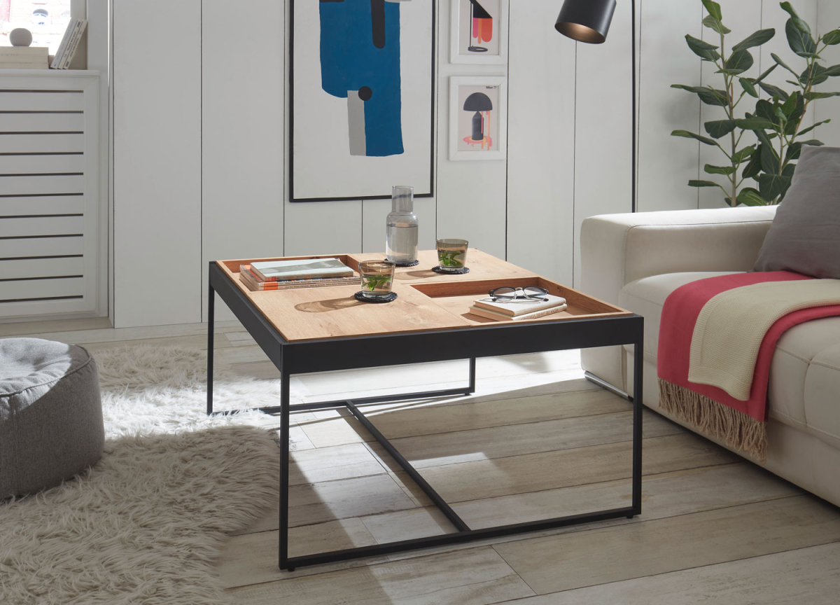 Table basse carrée avec 4 plateaux amovibles
