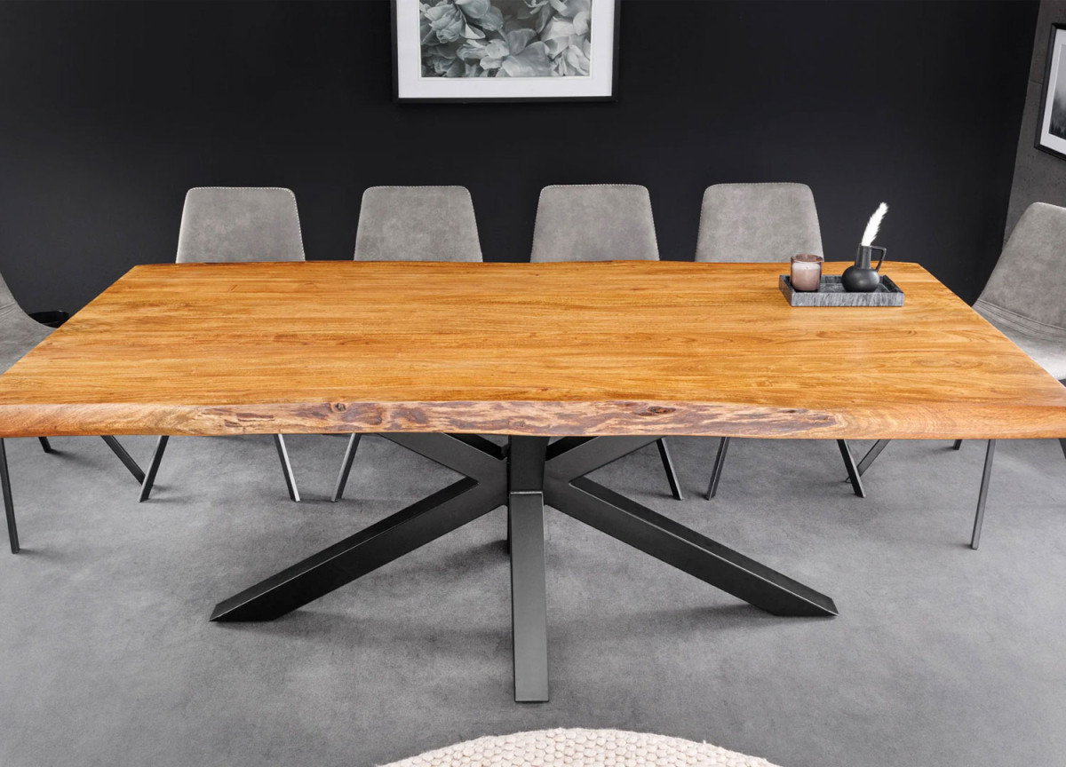 Table de repas moderne en bois et métal noir 200 cm