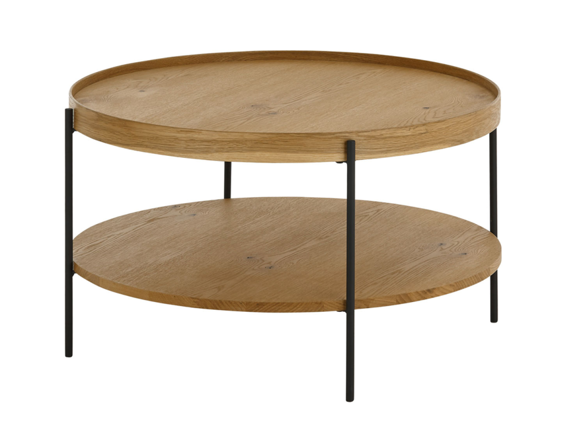 Table basse moderne avec étagère bois plaqué et métal