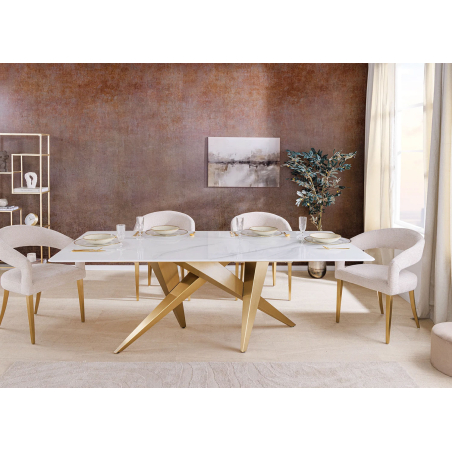 Table à manger design blanc et doré 200 cm