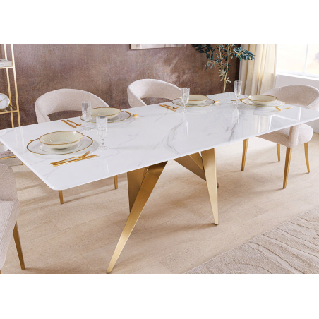 Grande table repas marbre et métal doré