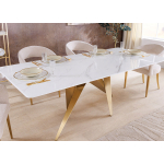Grande table repas marbre et métal doré