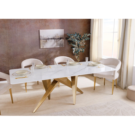 Table de repas marbre et pieds dorés
