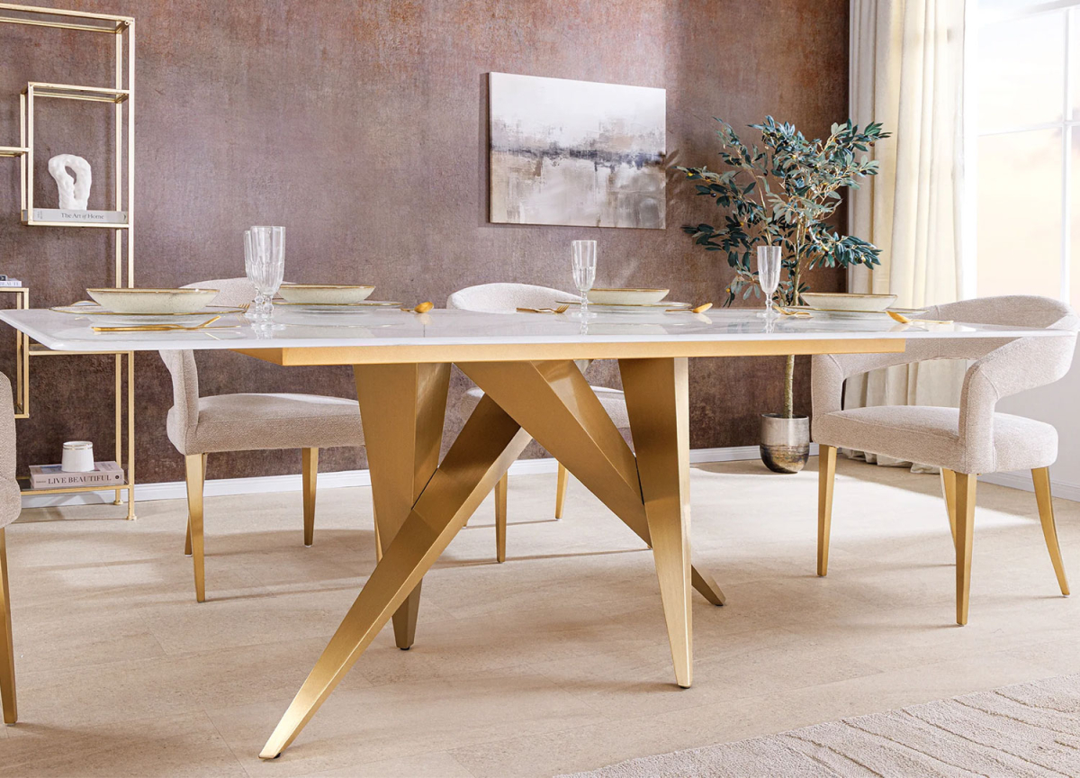 Table de repas glam chic marbre et métal