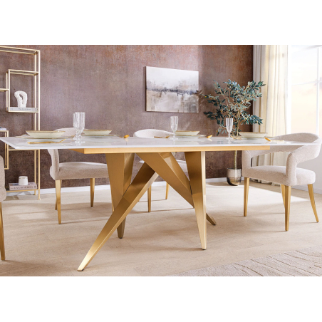 Table de repas glam chic marbre et métal