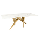 Table à manger design moderne marbre blanc et pieds design doré