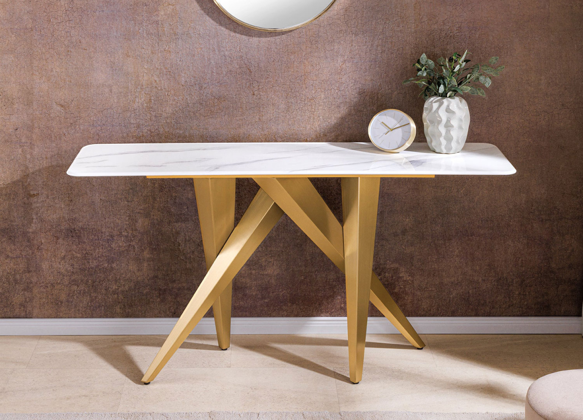 Console chic glamour blanc et doré