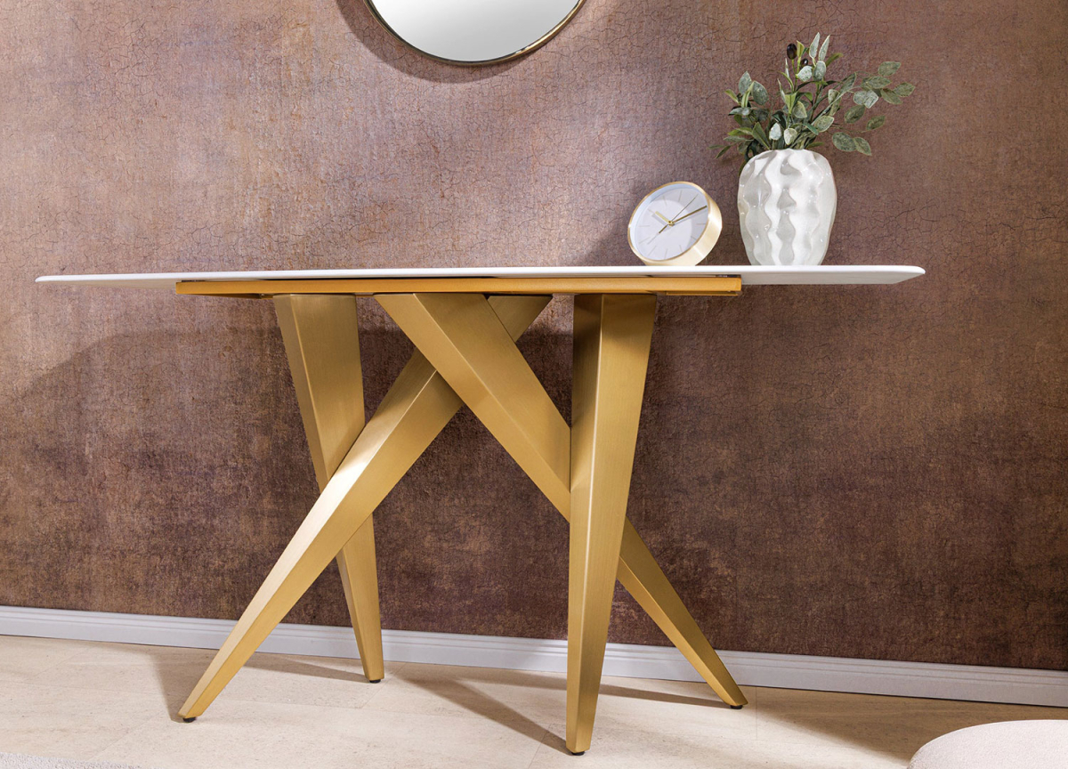 Table console chic doré et céramique