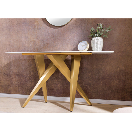 Table console chic doré et marbre