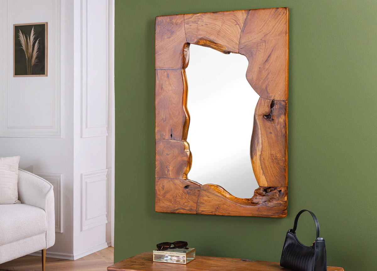 Grand miroir déco rectangulaire en bois de teck