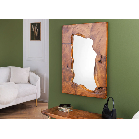 Miroir mural en teck massif 90 cm – Finition naturelle avec nœuds et fissures