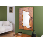 Miroir mural en teck massif 90 cm – Finition naturelle avec nœuds et fissures