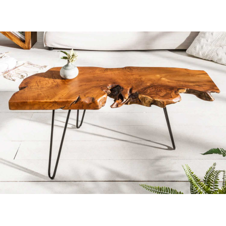 table basse teck avec pieds en métal noir