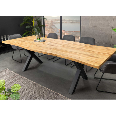 Table à manger extensible bois effet chêne et métal noir